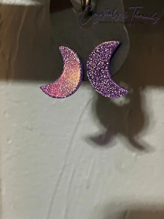 Purple Glitter Half Moon Earnings Jewlery