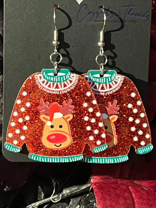 Rudolf Christmas Sweater Earrings Jewlery
