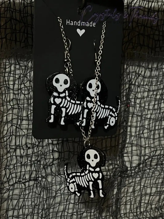 Skeleton Dog Earrings & Necklace Jewlery